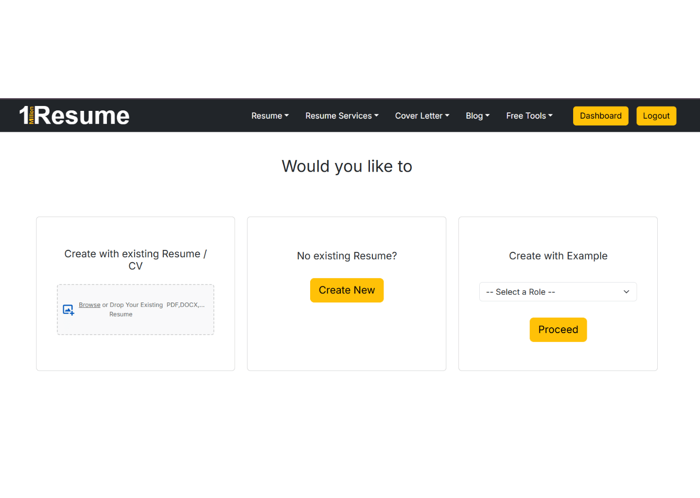 free resume builder step 1 - import your existing resume or create with an example