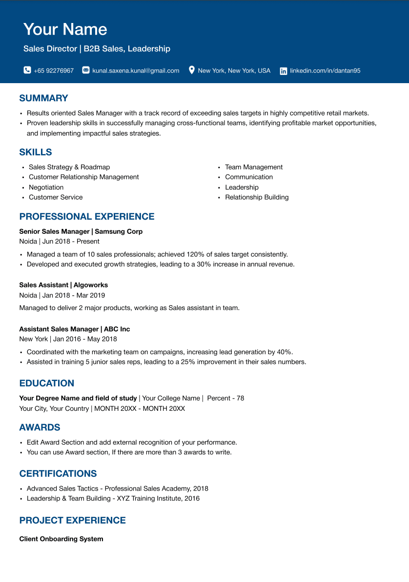 ats resume template with light blue color header